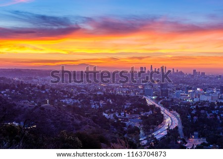 Dawn from the Hollywood Bowl Overlook in Los Angeles, California  Royalty-Free Stock Photo #1163704873