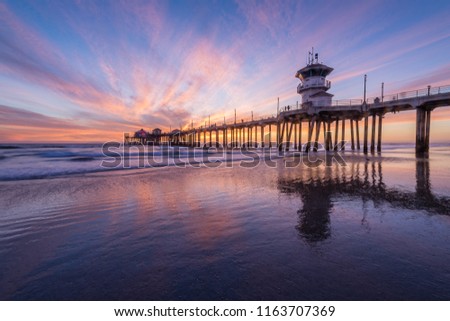 Sunset from Huntington Beach along the coast of Southern California Royalty-Free Stock Photo #1163707369