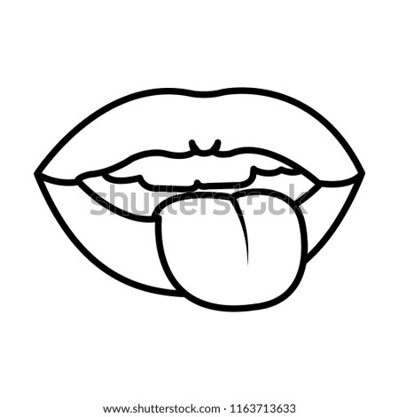 line funny mouth with teeth and tongue sign