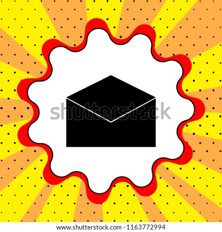 Envelope letter sign. Black icon in the bubble on a yellow background pop art. Vector.