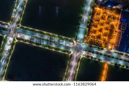 city night road traffic aerial view