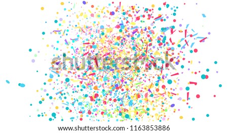 Colored confetti on white. Intricate pattern for design. Background with glitters. Print for polygraphy, posters, banners and textiles. Festive backdrop