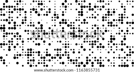 Monochrome Halftone Background. Abstract Texture with Different Sizes Black Dots on White Fond for Card, Print. Vintage Digital Black and White Background. Vector Texture.