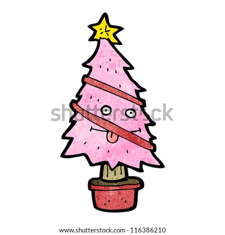 funny pink christmas tree cartoon