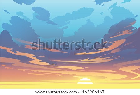 Vector evening sky clouds. Sunset. Background design