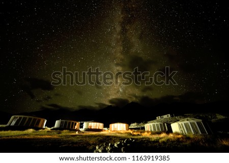 Night view of ladakh. Milky way galaxy. Pang tent village