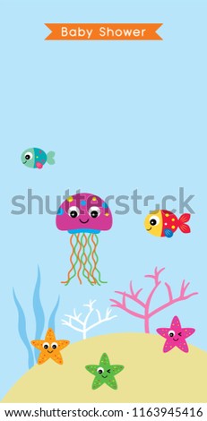 cute jellyfish baby shower invitation card vector.