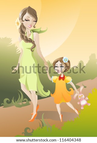 Mother and Daughter/ The vector illustration of Mother and Daughter
