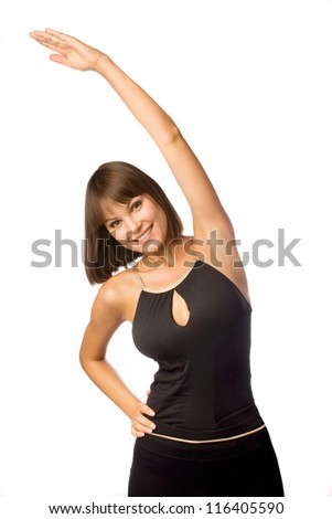 Young woman working out, isolated on white