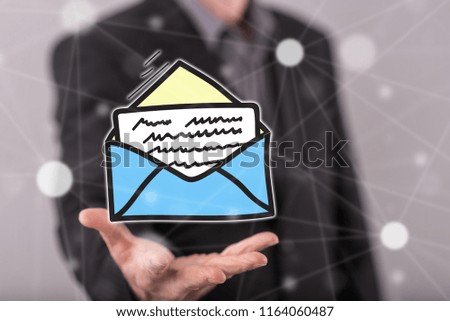 Message concept above the hand of a man in background