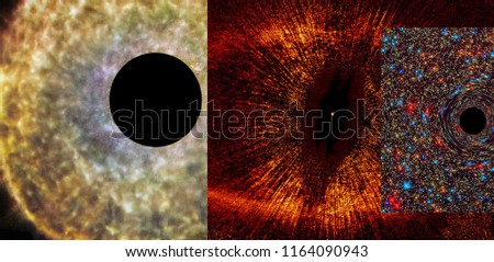 Black hole in space. Collage of black holes. The all-seeing eye from outer space. Elements of this image furnished by NASA