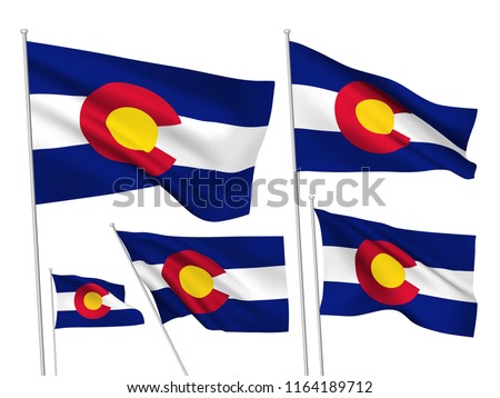 Colorado state vector flags set. 5 different wavy fabric 3D flags fluttering on the wind. EPS 8 created using gradient meshes isolated on white background. Five design elements from world collection