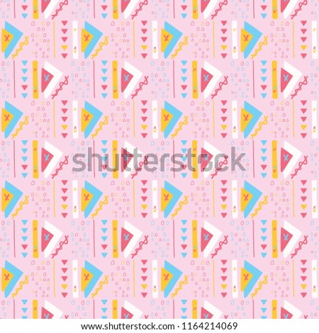 Memphis Style Geometric Abstract Seamless Vector Pattern, Girly Drawn Stylized Graphic Illustration for On Trend Fashion Prints, Retro Stationery, Graphic Decor, Pastel Wrap, Blog Backdrops, Wallpaper