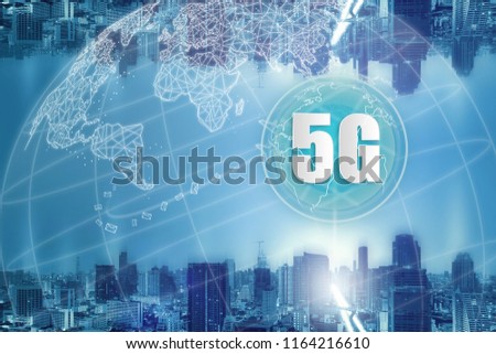 5G network wireless systems and internet of things, Smart city and communication network and connecting together, Connect global wireless devices.