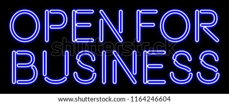 Blue Neon Text - Open for Business 