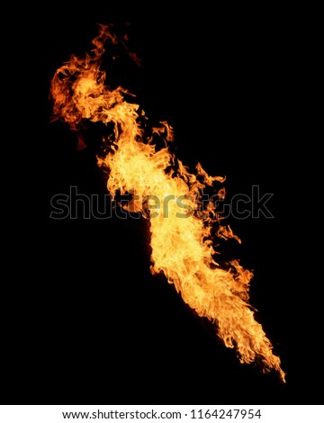 Long narrow flame isolated on black, fire stream Royalty-Free Stock Photo #1164247954