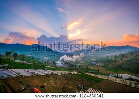 Sunset at Hill of Geothermal Energy in Dieng Indonesia