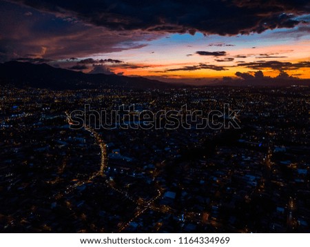 Beautiful aerial view of the Sunset on Costa Ricas Moravia
