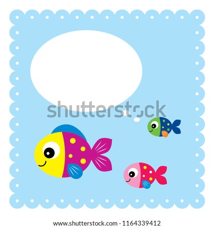 baby arrival greeting card with cute fishes graphic. cute fish message greeting card vector.