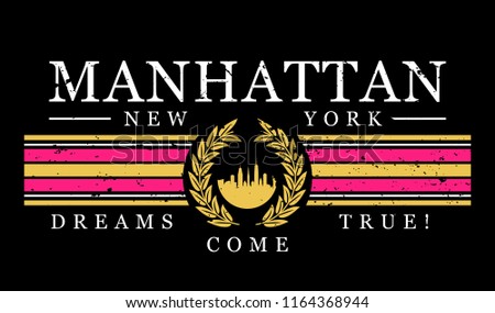 Slogan graphic for t-shirt print. T-shirt design with slogan. New York, modern typography for tee print with stripes and grunge texture. Vector