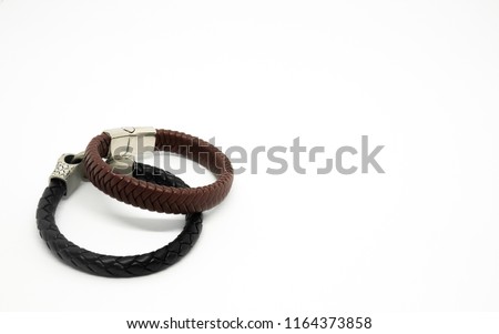 Leather bracelet isolated on white background.