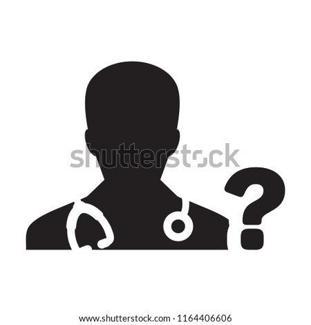Ask a doctor icon vector male person profile avatar with question symbol for medical consultation in glyph pictogram illustration