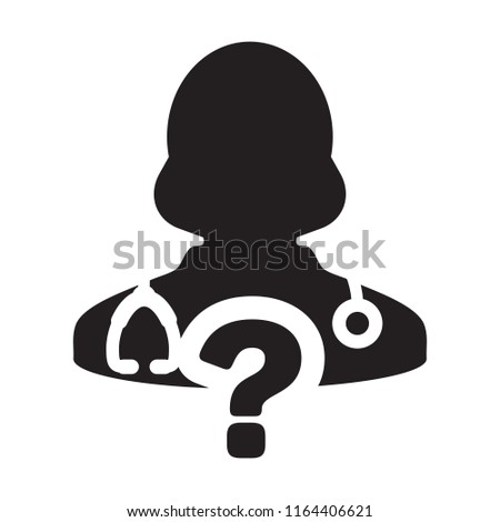Online doctor consultation icon vector female person profile avatar with question symbol for medical answers in glyph pictogram illustration
