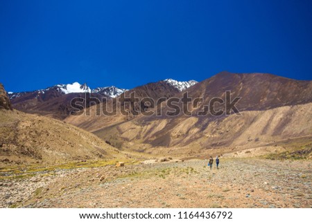Mountain river valley with blue clear sky in sunny day