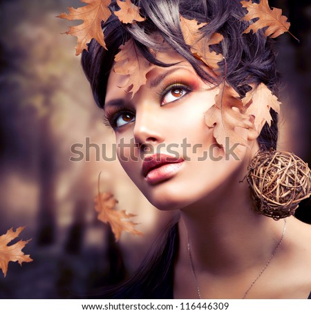 Autumn Woman. Fall. Beautiful Stylish Girl With Professional Makeup