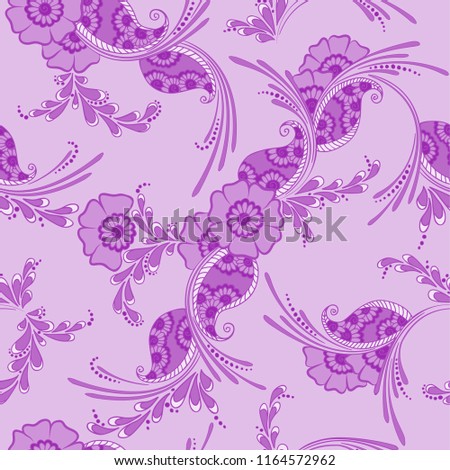 Mehendi indian traditional pattern, floral seamless vector background for saree clothes textile, fabric print. Seamless paisley background with leaves and flowers. Awesome indian pattern design.