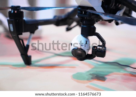 Close up drone white high resolution camera.Selective focus