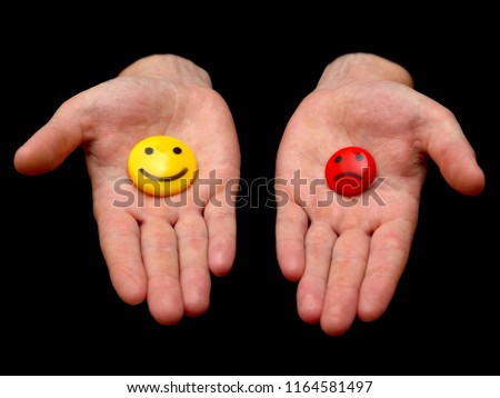 palms with symbols of emotions. concept: we can choose our emotions Royalty-Free Stock Photo #1164581497