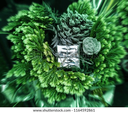 new year's bouquet of green with a shiny box