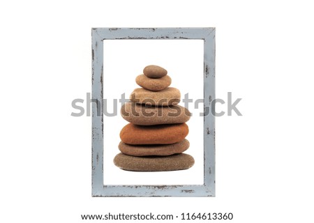 Stone stack in shabby grey style  picture frame isolated on white background