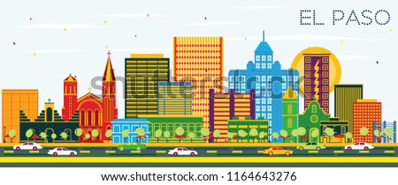 El Paso Texas City Skyline with Color Buildings and Blue Sky. Vector Illustration. Business Travel and Tourism Concept with Modern Architecture. El Paso Cityscape with Landmarks.