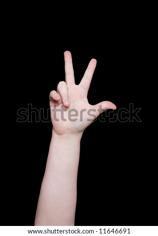the number three in sign language on a black background