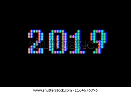 New Year 2019. Computer characters RGB large pixels. Number 2019