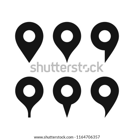 Set of a various shaped map pin icon, simple black icons isolated on white background