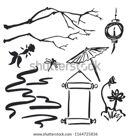 China traditional symbols, doodle set. vector illustration.