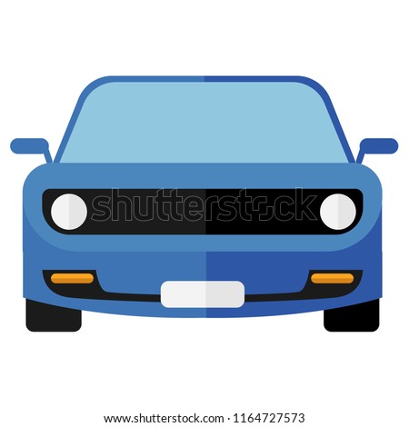 Blue vector car isolated on a white background. Front view.