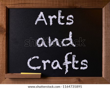 Arts and Crafts text on a small chalkboard with poke a dot colors