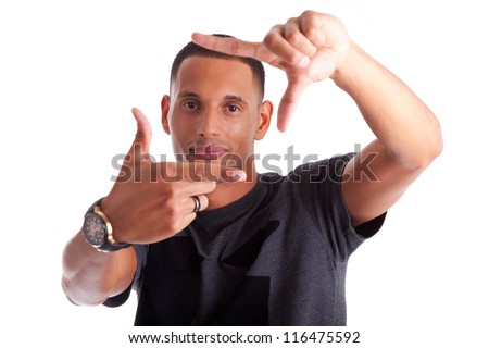African american man making frame sign with his hands, isolated on white background