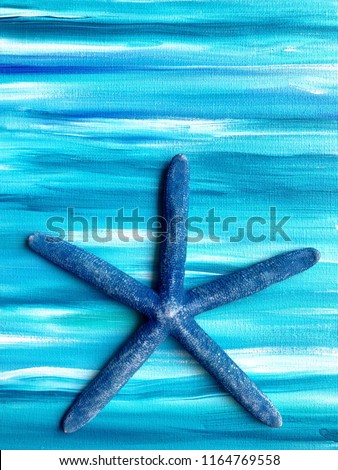Blue star fish again ya watery background, room for your text. Cover art concept.