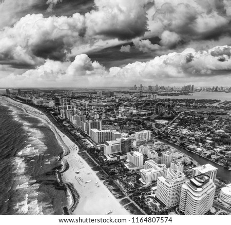 Miami Beach aerial view on a cloudy morning.