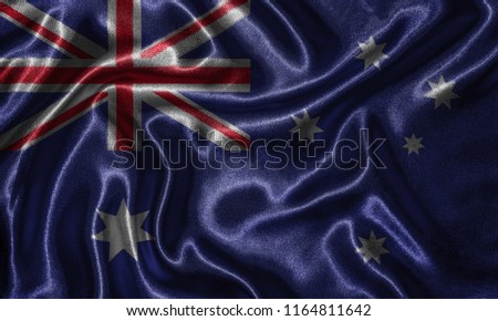 Australia flag - Fabric flag of Australia country, Background and wallpaper of waving flag by textile.
