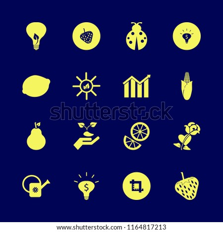 leaf vector icons set. with rose heart, growing graph, sun leaves and corn in set
