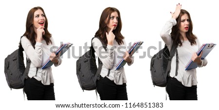 Set of Student woman having doubts