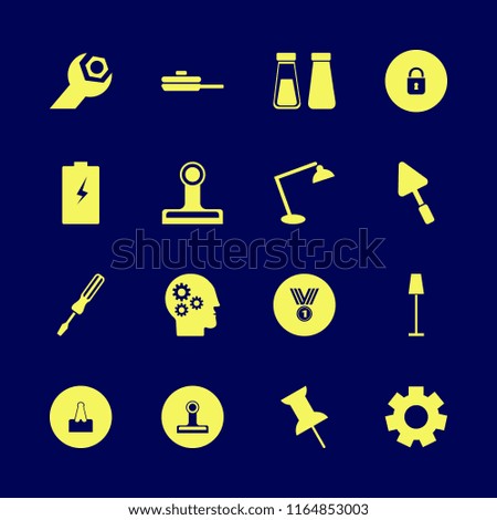 metal vector icons set. with gear, salt pepper shaker, medal and gear head in set