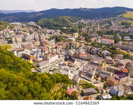 Aerial view of city Nachod. Town in the valley near czech-polish borders. Czech republic, European union.