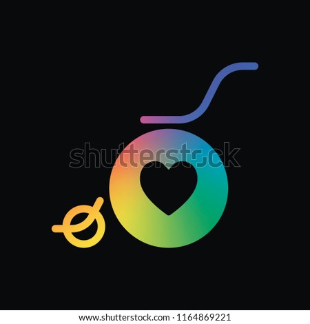 wheelchair and heart, outline icon. Rainbow color and dark background